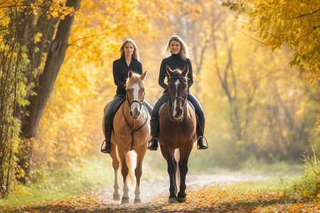 二个骑马的女孩图片