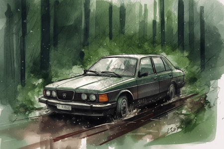 汽车在森林里行驶背景图片
