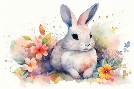 可爱的水彩风兔子插画背景图片