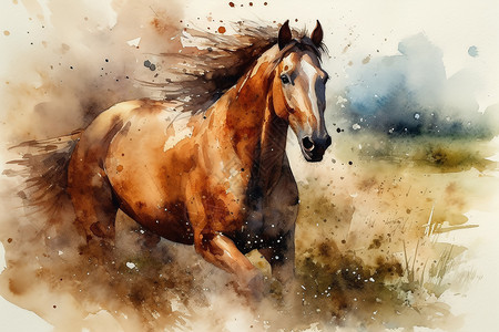 疾驰的马匹插画图片