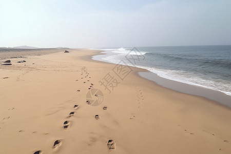 海滩上留下的一串脚印背景