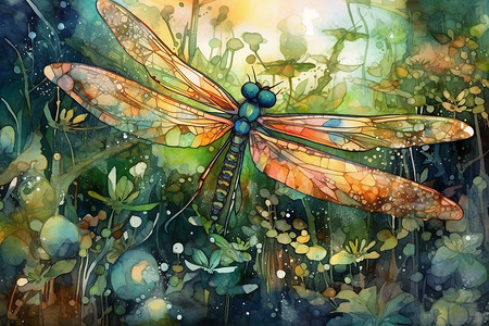花园中迷人的蜻蜓背景图片