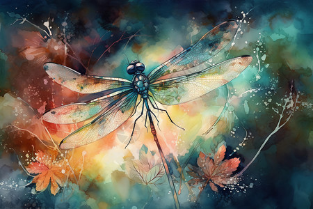 美丽的水彩蜻蜓图片