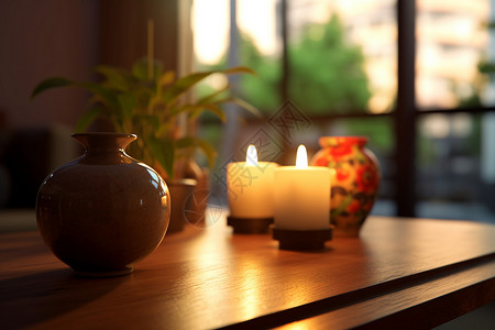 温暖餐桌上的烛台背景图片