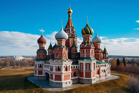 彩色风格俄罗斯风格城堡建筑背景