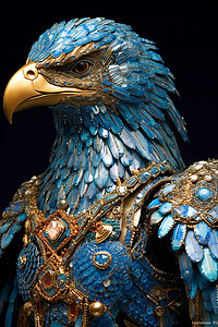 老鹰雕塑动物拟人老鹰北欧奢华高贵游戏形象设计插画