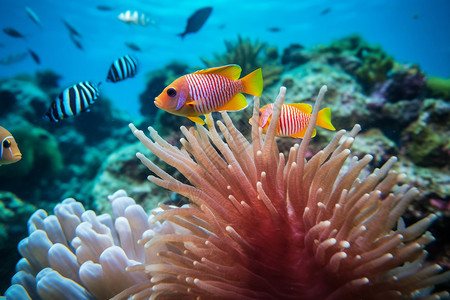 生态海洋环境中的珊瑚群背景图片