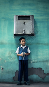 小学生在饮水机旁喝水图片