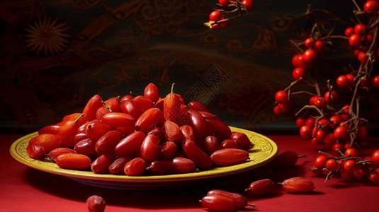 红枣枸杞盘图片