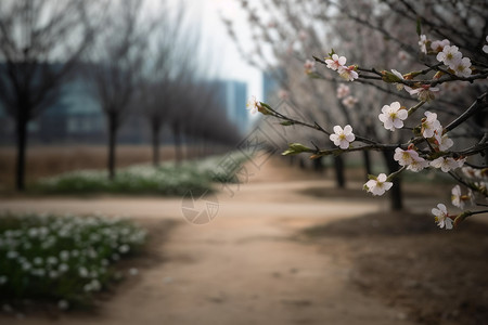 桃花盛开的公园图片