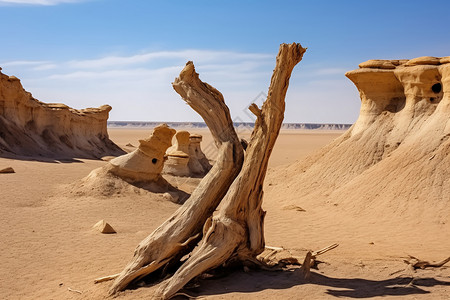 沙漠风蚀枯木背景图片