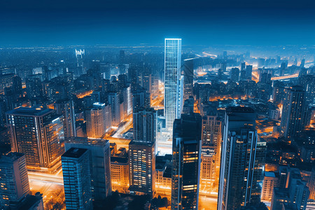 建筑透视图现代繁华城市夜景背景
