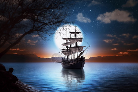湖面上的帆船背景图片
