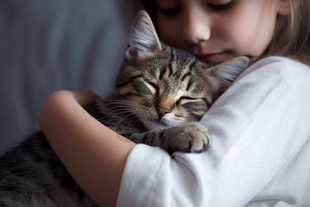 女孩牵着小猫咪正在睡觉的小猫咪背景