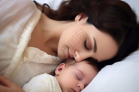 母亲抱着婴儿睡觉图片
