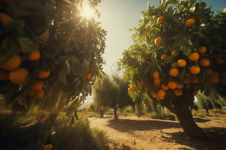 甜橙种植园水果甜橙树高清图片