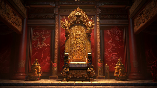 龙王座与宫廷殿堂背景图片