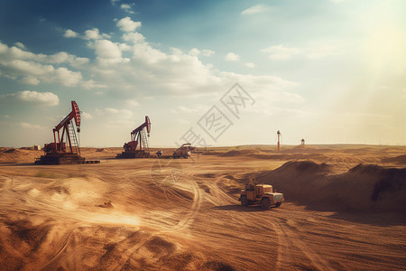 沙漠中的石油钻机高清图片