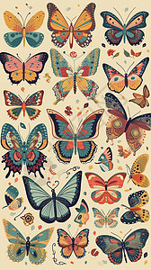 蝴蝶和昆虫等生物插图背景图片