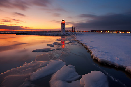 冬季灯塔日落时分孤独的灯塔背景