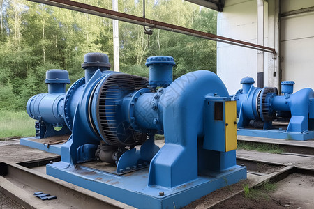 水泵电机蓝色的大水泵背景