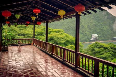 热带雨林中的房屋建筑背景图片