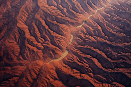 航拍飞机沙漠里干涸的河流插画