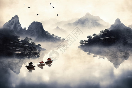 中式水墨画背景图片