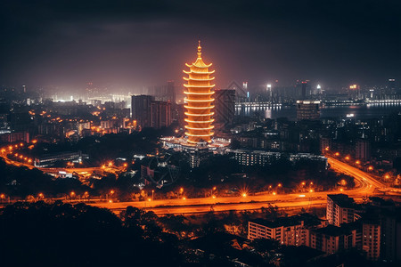 夜晚的古风楼宇高清图片