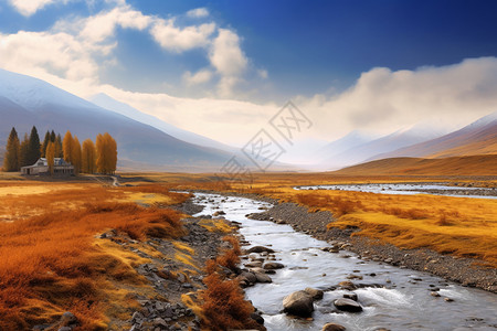 秋天高原山脉的自然风景图片