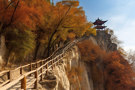 秋日沿山步道景色图片