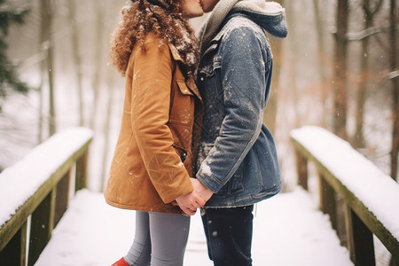 冬季囥情侣接吻背景图片