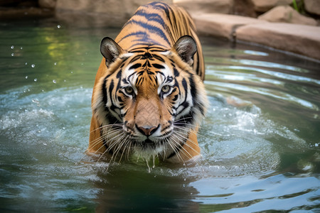 动物园泳池的老虎图片