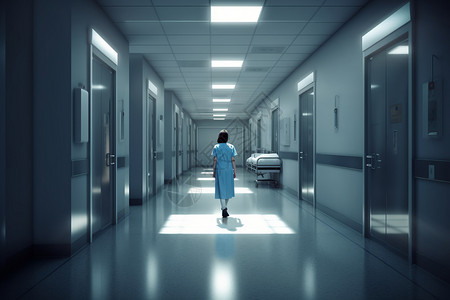 护士沿着医院走廊走图片