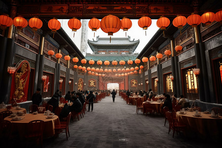 春节餐厅春节习俗的餐饮背景