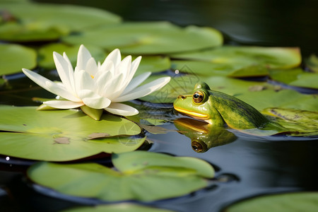 荷花青蛙夏天池塘中的青蛙和荷花背景