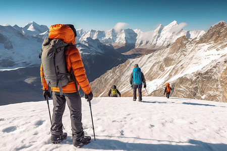 攀登雪山的登山者背景图片