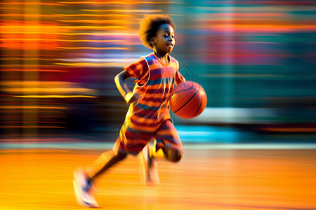 篮球比赛中运球的男孩图片