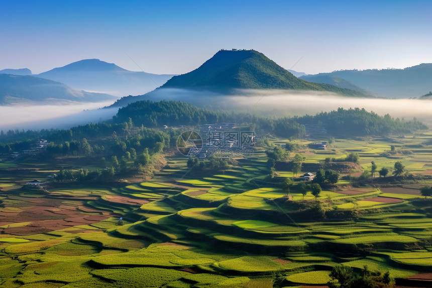 郊外的梯田风景图片