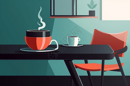 办公室茶桌子上的咖啡插画