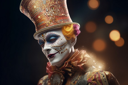 马戏团服装和面部彩绘的艺术家高清图片