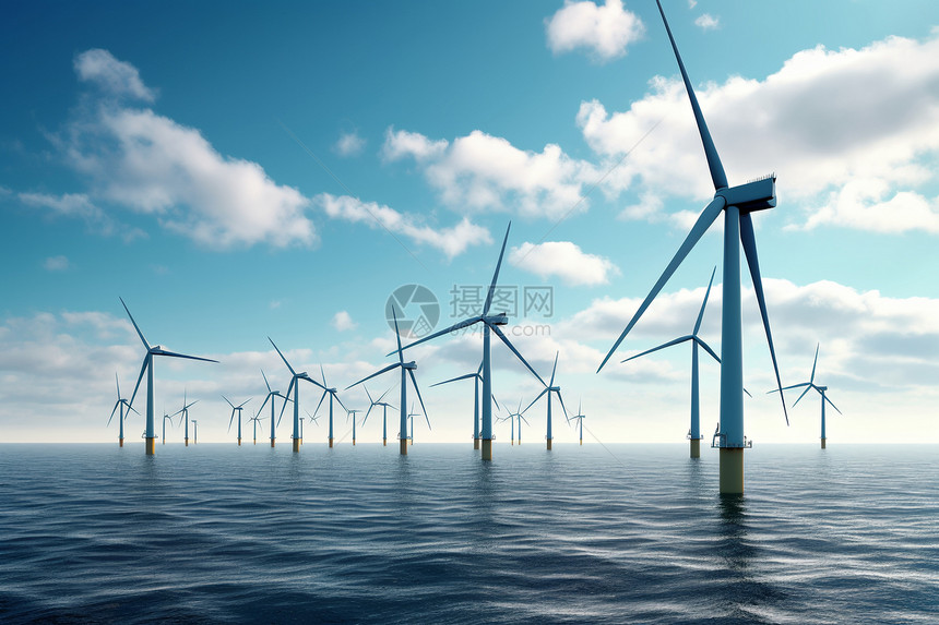 海上风力涡轮机的场景图片