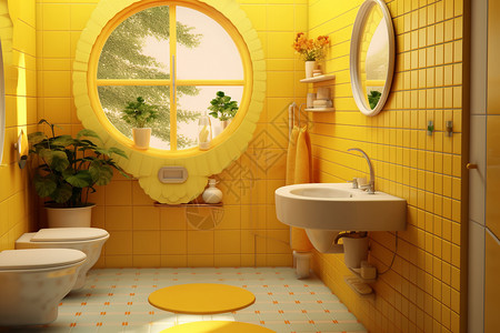 黄色装修的浴室图片