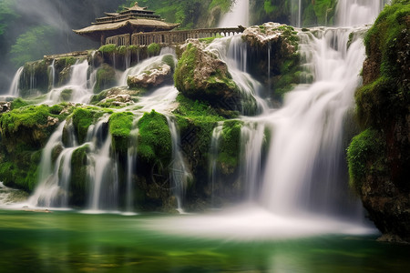 水瀑布一幅美丽的瀑布流水景色设计图片