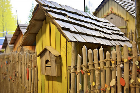 拜县黄色小屋木质小屋子特写设计图片