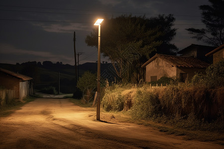 照亮乡间小路的太阳能路灯图片