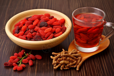 一碗红树莓健康的草药背景