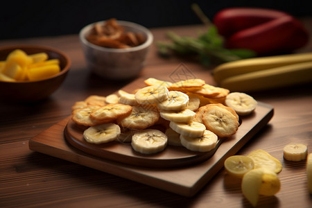 木板上的美味香蕉片图片