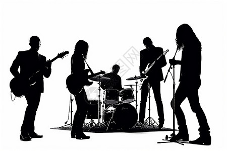 乐队演奏白色背景上的剪影乐队设计图片