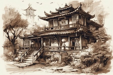 中式水墨古建筑图片